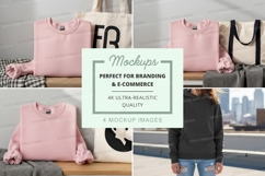 Pink tote bag mockup on wooden shelf with clothing Product Image 1