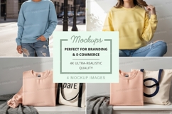 Casual clothing mockup with pastel tote bags lifestyle Product Image 1