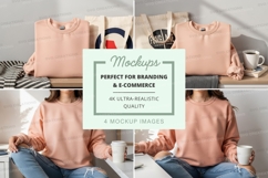 Pink sweater mockup with tote bags and coffee minimalist lif Product Image 1