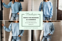 Woman mockup casual outfit walking posing lifestyle blue Product Image 1