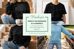 Black t-shirt mockup casual lifestyle outdoor coffee break Product Image 1