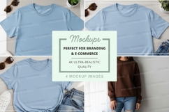 Blank t-shirt mockup on wooden surface with accessories Product Image 1