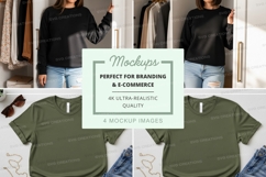 Black t-shirt mockup on hanger with jeans casual display Product Image 1