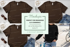 Black t-shirt mockup on jeans with accessories flat lay Product Image 1