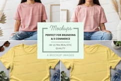Woman wearing yellow t-shirt mockup on white background Product Image 1