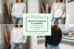 Woman casual hoodie jeans mockup urban lifestyle Product Image 1