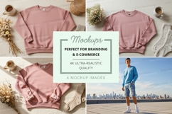Pink sweatshirt mockup on lifestyle background outdoor Product Image 1