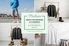 Fashion clothing mockup display on wooden rack minimalist Product Image 1