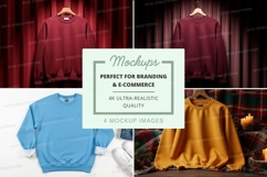 Clothing mockup set on hangers and bed with warm lighting Product Image 1