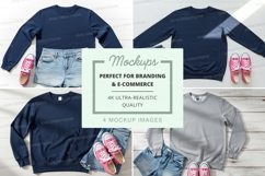 Clothing mockup set with jeans and sneakers on wood Product Image 1