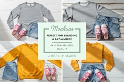 Clothing mockup set on wooden background with shoes Product Image 1