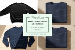 Dark blue crewneck sweater mockup on wooden surface Product Image 1
