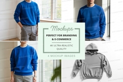 Blue and gray hoodie mockup on mannequin by window Product Image 1
