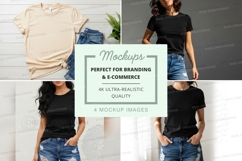 Woman t-shirt mockup branding ultra realistic white wall Product Image 1