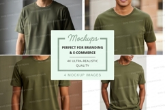 Man wearing green t-shirt mockup for branding ultra realisti Product Image 1