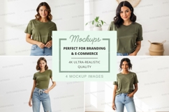 Casual olive green t-shirt mockup Product Image 1