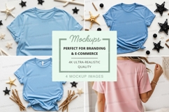 Mockup of light blue and pink t-shirts with coastal themed b Product Image 1