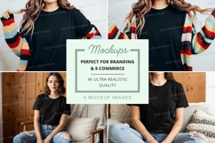 Mockup: casual black t-shirt with colorful sleeves Product Image 1