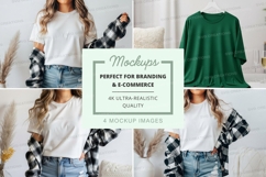 Mockup: casual fashion outfit with plaid and solid tops Product Image 1