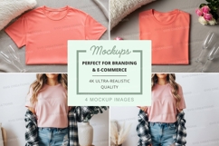 Mockup of pastel t-shirts with floral background Product Image 1
