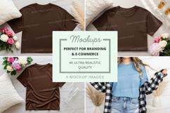 Mockup of brown and blue t-shirts with floral background Product Image 1