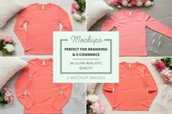 Mockup of coral long-sleeve t-shirts Product Image 1