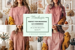 Cozy pink sweater with knitted sleeves mockup Product Image 1