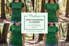 Green t-shirt mockup in forest Product Image 1