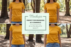 Yellow t-shirt mockup in forest Product Image 1