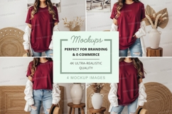 Casual burgundy t-shirt with distressed jeans Product Image 1