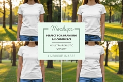 White t-shirt mockup in park Product Image 1