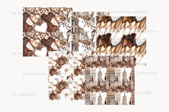 GlamArtZhanna, Valentines pattern, Valentines Day paper, Mocha digital paper, Mocha pattern, Mocha background, City in Love paper, Brown Valentines Day, Beige Valentines Day, Neutral Valentines, hearts digital paper, Leopard paper, Leopard pattern, City d