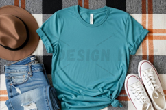 Teal t-shirt with casual outfit accessories mockup Product Image 1