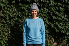 Light blue sweatshirt with knitted beanie t-shirt mockup Product Image 1