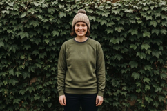 Olive green sweatshirt with beanie t-shirt mockup Product Image 1