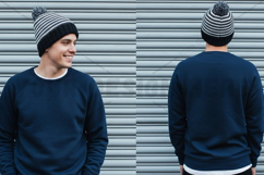 Men's navy blue crew neck sweatshirt mockup design Product Image 1