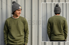 Olive green crew neck sweatshirt with t-shirt mockup Product Image 1