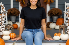 Autumn themed black t-shirt mockup Product Image 1