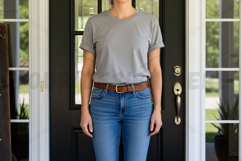 Casual grey t-shirt and blue jeans outfit mockup design Product Image 1