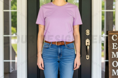 Lilac t-shirt and blue jeans outfit mockup design Product Image 1