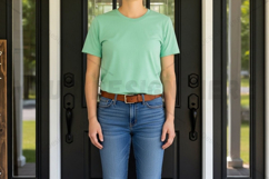 Light green t-shirt and blue jeans outfit mockup design Product Image 1