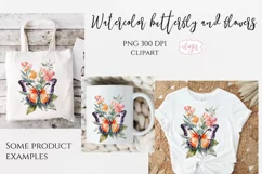 Watercolor butterfly and flowers PNG for sublimation Product Image 2