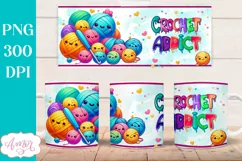 Crochet addict mug wrap PNG for sublimation| Cute yarn balls Product Image 3