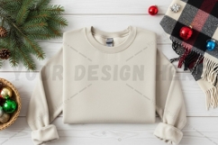 Christmas themed beige crew neck sweatshirt mockup Product Image 1