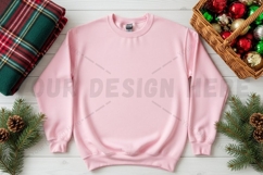 Pink crew neck sweatshirt with christmas decorations mockup Product Image 1