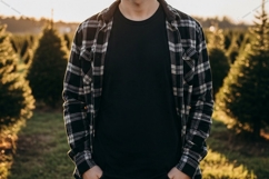 Casual outdoor t-shirt and plaid shirt combo t-shirt mockup Product Image 1