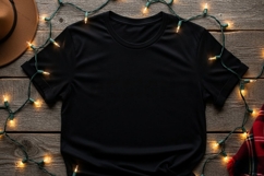 Black t-shirt mockup with holiday lights t-shirt mockup Product Image 1
