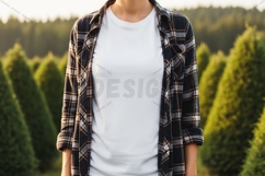 Casual white t-shirt with plaid shirt overlay mockup Product Image 1