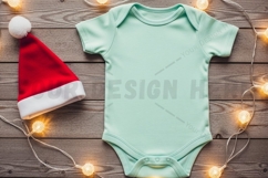 Mint green baby onesie with santa hat and t-shirt mockup Product Image 1