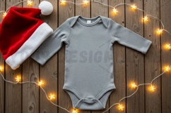 Holiday baby onesie with santa hat t-shirt mockup Product Image 1